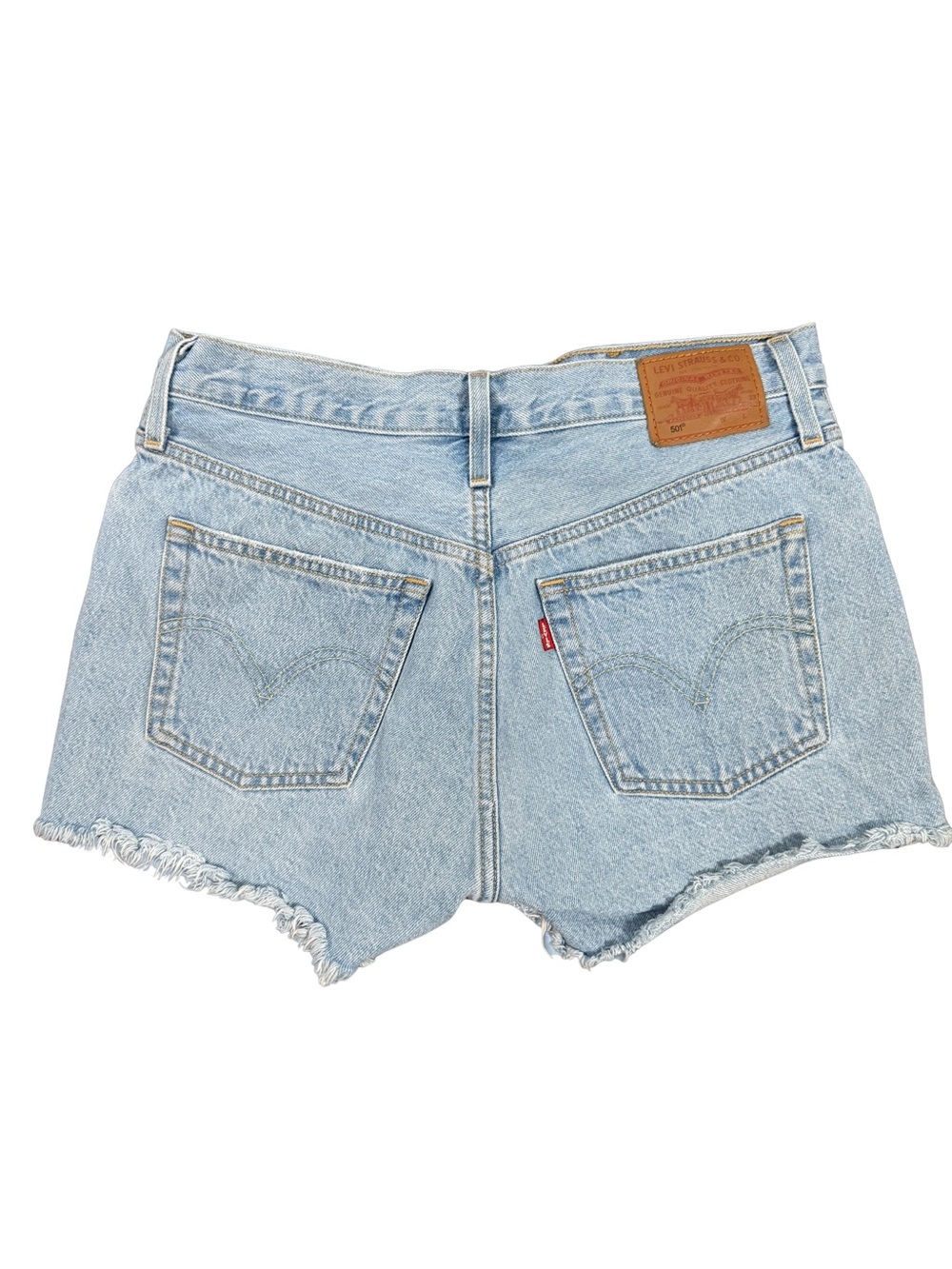 Levi's Women’s 501 Button Fly Light Wash Blue Denim Frayed Hem Cutoff Shorts S28